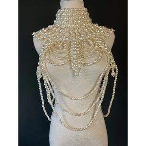 Handmade Etsy Pearl Body Chain Statement Shoulder Necklace